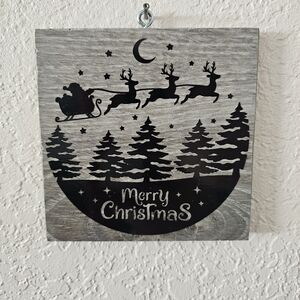 Handmade Merry Christmas Santa Reindeer Decorative Sign Ornament